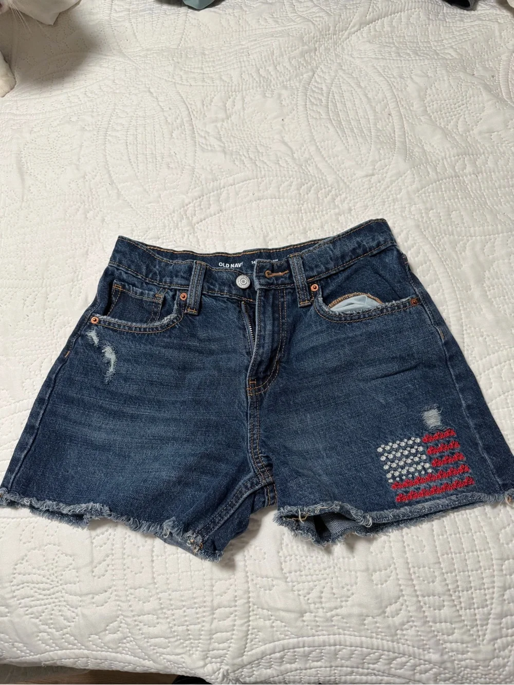 Old Navy Dark Blue Denim Shorts with Flag Stitch Detail